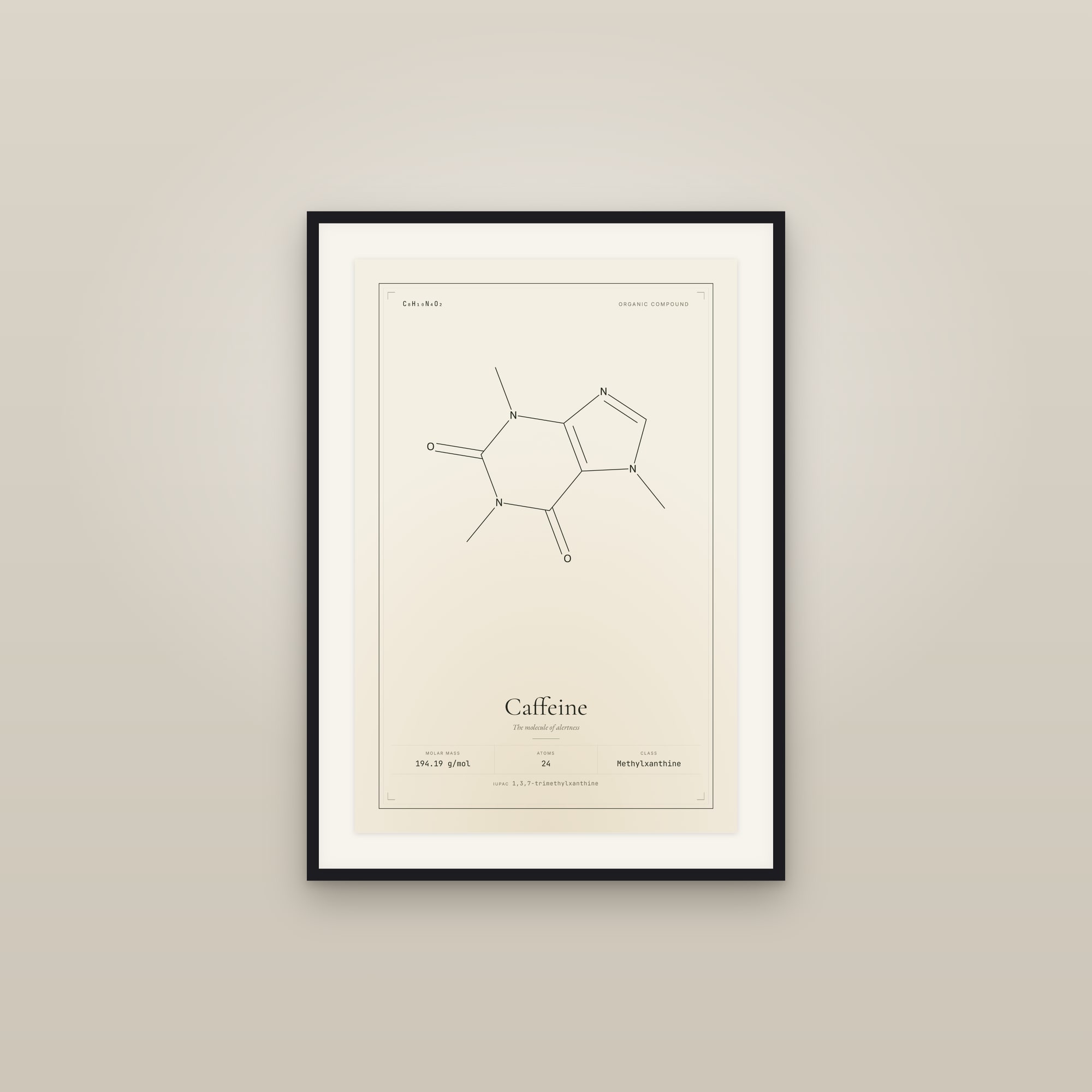 Framed caffeine molecule poster