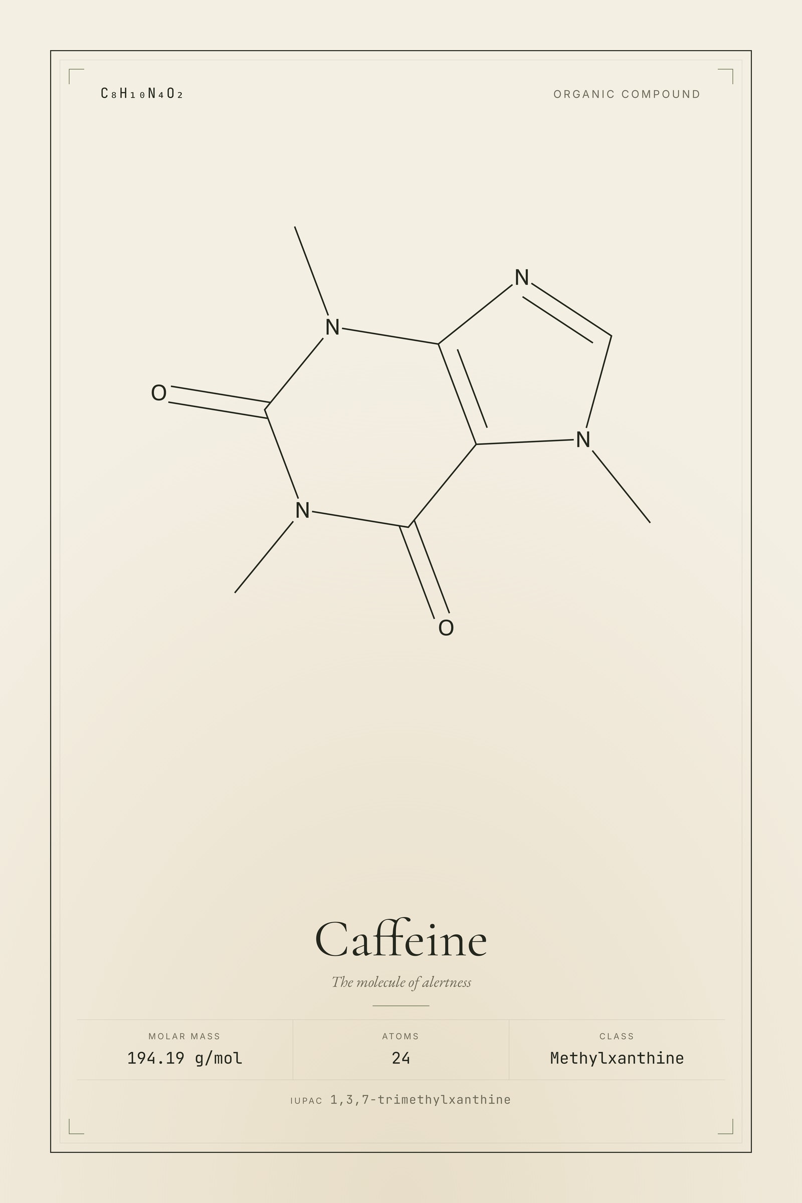 Framed caffeine molecule print